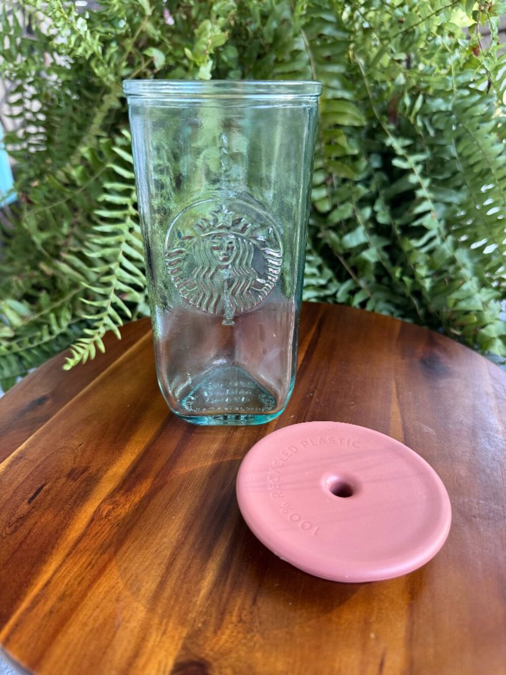 Starbucks Recycled Glass Tumbler 16oz Cold Cup with Dusty Rose Pink Lid